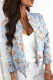Casual Daily Flowers Gradient Zipper Contrast O Neck Outerwear