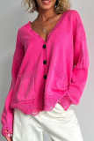 Casual Daily Solid Color Ripped Distressed Pocket Buttons V Neck Outerwear