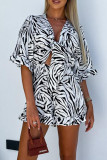 Casual Vacation Geometric Print Flowers Lace Up Ruffle Contrast V Neck Loose Rompers