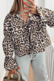 Casual Street Leopard Print Lace Up Turndown Collar Tops