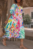Casual Street Graffiti Print Contrast O Neck Printed Short Sleeve Dress