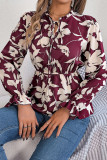 Casual Daily Flowers Print Lace Up Contrast V Neck Tops
