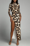 Elegant Leopard Print Zebra Print Slit Pile Heap Collar Irregular Dresses