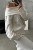 Sexy Solid Color Patchwork Potholes Off Shoulder Long Sleeve Two Pieces