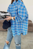 Casual Daily Plaid Contrast Turndown Collar Tops