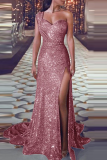 Sexy Bronzing Patchwork V Neck Evening Dress Dresses
