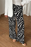 Casual Zebra Print Contrast Loose High Waist Wide Leg Full Print Bottoms