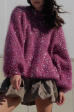 Casual Solid Color Sequins O Neck Tops