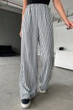 Casual Daily Striped Print Pocket Contrast Loose Straight Full Print Bottoms
