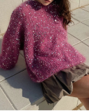 Casual Solid Color Sequins O Neck Tops