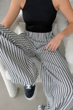 Casual Daily Striped Print Pocket Contrast Loose Straight Full Print Bottoms