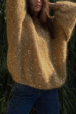 Casual Solid Color Sequins O Neck Tops