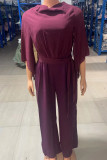Casual Solid Bandage Asymmetrical Collar Straight Jumpsuits