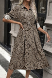 Casual Street Leopard Print Lace Up Buttons Turndown Collar Shirt Dresses