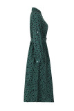 Casual Street Leopard Print Lace Up Buttons Turndown Collar Shirt Dresses
