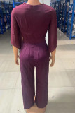 Casual Solid Bandage Asymmetrical Collar Straight Jumpsuits