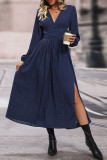 Street Elegant Solid Color Lace Up Slit V Neck A Line Dresses