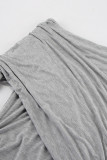 Sexy Solid Color Ruched Irregular Off Shoulder Wrapped Skirt Dresses