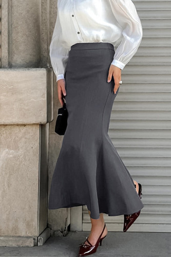 Elegant Solid Color Slit Fishtail Regular High Waist Solid Color Bottoms