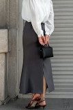 Elegant Solid Color Slit Fishtail Regular High Waist Solid Color Bottoms