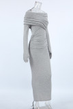 Sexy Solid Color Ruched Irregular Off Shoulder Wrapped Skirt Dresses