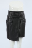 Sexy Solid Color Buttons Patchwork Irregular High Waist Type A Solid Color Bottoms
