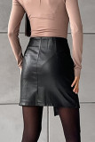 Sexy Solid Color Buttons Patchwork Irregular High Waist Type A Solid Color Bottoms