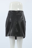 Sexy Solid Color Buttons Patchwork Irregular High Waist Type A Solid Color Bottoms