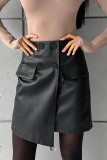 Sexy Solid Color Buttons Patchwork Irregular High Waist Type A Solid Color Bottoms