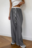 Casual Daily Solid Color Draw String Pocket Patchwork Loose High Waist Straight Patchwork Bottoms