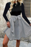 Elegant Striped Print Lace Up O Neck A Line Dresses