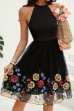 Elegant Flowers Hollow Out Patchwork Mesh Halter A Line Dresses