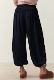 Casual Solid Color Draw String Patchwork Loose High Waist Solid Color Bottoms