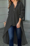 Casual Solid Color Buttons Turndown Collar Tops