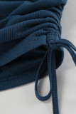 Daily Solid Color Draw String Potholes O Neck Wrapped Skirt Dresses