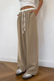 Casual Daily Solid Color Draw String Pocket Patchwork Loose High Waist Straight Patchwork Bottoms