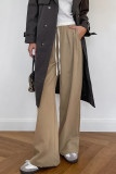Casual Daily Solid Color Draw String Pocket Patchwork Loose High Waist Straight Patchwork Bottoms