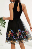 Elegant Flowers Hollow Out Patchwork Mesh Halter A Line Dresses