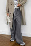 Casual Daily Solid Color Draw String Pocket Patchwork Loose High Waist Straight Patchwork Bottoms