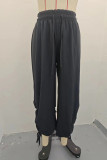 Casual Solid Color Draw String Patchwork Loose High Waist Solid Color Bottoms