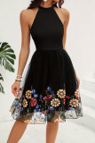 Elegant Flowers Hollow Out Patchwork Mesh Halter A Line Dresses