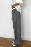 Casual Daily Solid Color Draw String Pocket Patchwork Loose High Waist Straight Patchwork Bottoms