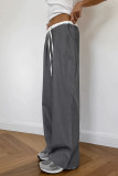 Casual Daily Solid Color Draw String Pocket Patchwork Loose High Waist Straight Patchwork Bottoms