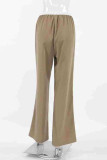 Casual Daily Solid Color Draw String Pocket Patchwork Loose High Waist Straight Patchwork Bottoms