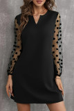 Elegant Solid Color Mesh V Neck Long Sleeve Dresses