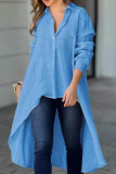 Casual Solid Color Buttons Turndown Collar Tops