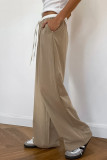 Casual Daily Solid Color Draw String Pocket Patchwork Loose High Waist Straight Patchwork Bottoms
