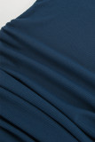 Daily Solid Color Draw String Potholes O Neck Wrapped Skirt Dresses