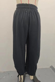 Casual Solid Color Draw String Patchwork Loose High Waist Solid Color Bottoms