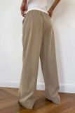 Casual Daily Solid Color Draw String Pocket Patchwork Loose High Waist Straight Patchwork Bottoms